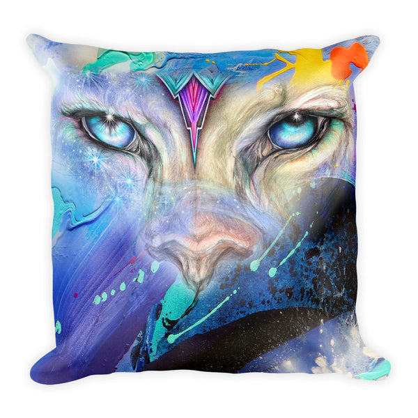 Mystical Cat and Tribal Wolf Throw Pillow